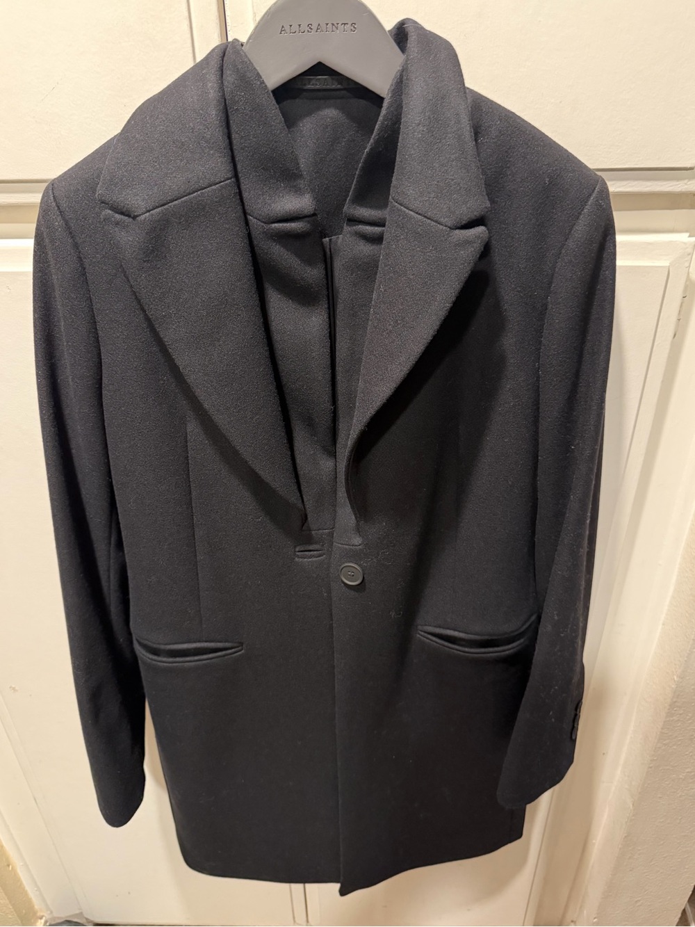 Allsaints Lyris Wool and Cashmere Black Coat